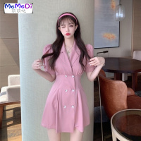 2020夏装新款法式甜美西装外套裙收腰显瘦连裙可爱泡泡袖裙子女
