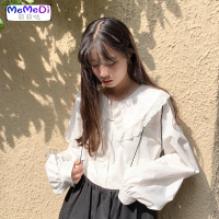 2020夏季新款法式少女甜美花边娃娃领上宽松学生百搭长袖衬衫女