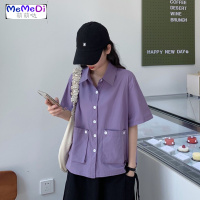 2020夏装新款韩版chic休闲工装衬衫女学生宽松百搭POLO领短袖衬