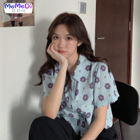 2020夏季新款泫雅风衬衫短款宽松花朵减龄娃娃领设计感短袖衬女