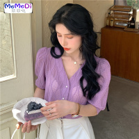 2020夏季新款法式小众气质衬衫宽松V领泡泡袖镂空蕾丝短袖衬女