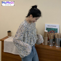 2020新款法式复古荷叶边设计感众上宽松长袖碎雪纺衬衫女夏