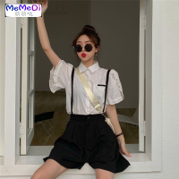 2020夏装新款法式众网红POLO领衬宽松百搭瓣袖白色衬衫女