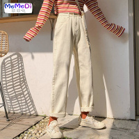 2020春秋新款韩版宽松bf牛仔裤高腰显瘦百搭阔腿裤女超火cec裤