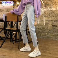 2020春装新款超火cec裤子网红开叉直筒裤高腰显瘦浅色牛仔裤女潮