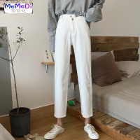 2020春季新款韩版chic宽松学生高腰牛仔裤白色直筒九分裤女ins潮