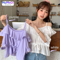 2020夏季新款法式字肩吊带上收腰显瘦荷叶边短袖设计感衬衫女