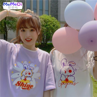 2020夏装新款甜美宽松撞色领可兔印上百搭学生短袖T恤女