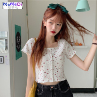 2020夏装新款甜美木耳边开衫网红bm碎上修身短袖露脐T恤女