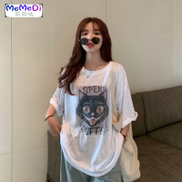韩版ins潮个性猫咪印花上2020夏装新款宽松百搭休闲短袖T恤女