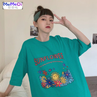 2020夏季新款韩版网红花朵印花宽松中长款短袖T恤女ins休闲上潮