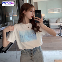 2020夏季新款港味chic上亮片圆领宽松百搭网红超火短袖T恤女ins