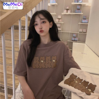 2020夏季新款韩版可饼干熊印宽松上学生洋气短袖T恤女ins