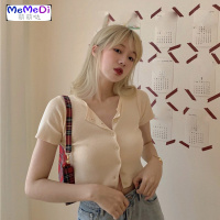 2020新款甜美糖果色上网红修身百搭短袖针织T恤女短款bm开衫夏