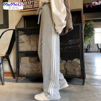 2020春季新款韩版休闲裤高腰显瘦宽松侧边条杠拖地直筒裤女长裤子