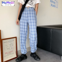2020夏季新款复古港味格子休闲裤女束脚两穿运动工装裤高腰长裤子