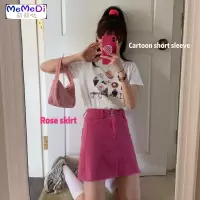 2020新款夏季粉色半身裙女a型短裙韩版学生A字裙牛仔裙高腰裙子