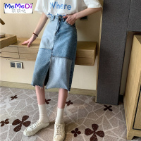 2020夏装新款设计感拼色心机开叉裙子韩版网红牛仔半身裙女中长裙
