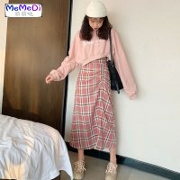 2020秋冬新款chic复古格半身裙高腰显瘦设计感压褶中长裙女裙