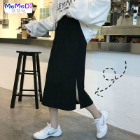 2020秋冬新款韩版高腰显瘦A字裙开叉中长裙包臀半身裙黑色裙子女