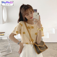 2020夏季新款泫雅风上宽松花朵减龄学生百搭开衫短袖针织衫女