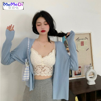 2020夏季新款港味chic外搭薄款开衫宽松防晒外套长袖蓝色针织衫女