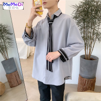 夏季清新ins领带衬衫男装很仙的洋气长袖衬韩版潮流宽松外套