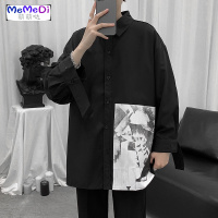 格子先生痞帅休闲衬衫男春夏季日系帅气长袖衬潮流宽松印花外套