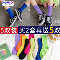 彩色袜子女中筒堆堆袜ins潮夏季薄款紫色长筒糖果色长袜春秋女袜