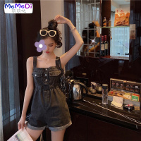 夏季复古减龄背带裤2020新款高腰牛仔裤风宽松裤子阔腿短裤女