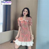 连裙女2020夏季新款气质女神范泡泡袖排扣裙收腰显瘦裙韩版