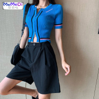 夏装2020新款套装女两件套 洋气显瘦黑色上+黑色高腰休闲阔腿裤