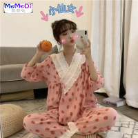 睡女春秋私房日系甜美公主长袖上可爱莓薄款家居服春季套装