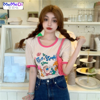 卡通图案短袖T恤女2020年新款夏季修身短款上法式圆领显瘦衬