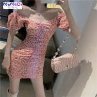 夏季性感碎连裙女2020新款法式香风短袖短裙收腰显瘦裙