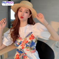 短袖2020年夏季新款女美式复古紧身型小众拼接短款T恤碎花上女