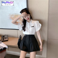 套装2020年新款夏季女两件套法式风白色衬+高腰直筒阔腿裤