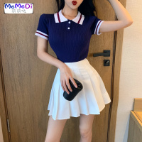 半身裙套装 两件套2020夏季新款女短袖针织上+高腰百褶A字短裙