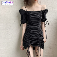 夏季法式复古连裙女2020新款女装性感气质显瘦褶皱短袖吊带裙