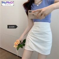 不规则新款半身裙女夏季高腰a字裙褶皱开叉短裙显瘦夏包臀包裙