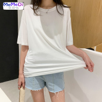 莫代T恤女夏季宽松紫色内搭面膜上大码白色短袖打底衫ins