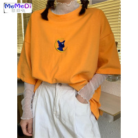2020夏季新款磨毛T恤女夏橘色韩版宽松短袖内搭橙色上网红ins潮