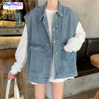 春秋新款牛仔外套女复古浅蓝f风无袖工装马甲背心夹克上学生