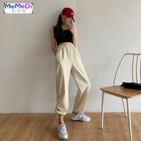 松紧高腰显瘦宽松直筒休闲束脚哈裤女2020夏季胖mm阔腿工装裤