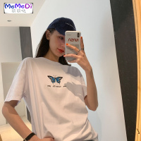 白色宽松蝴蝶刺绣短袖T恤女装2020夏新款百搭休闲打底衫上ins