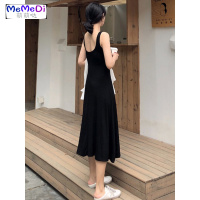 小黑裙女2020新款赫本风修身内搭背心连裙中长款吊带打底桔梗裙