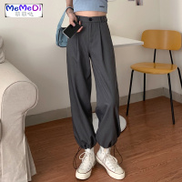 夏季高腰束脚西装九分裤女复古黑色宽松显瘦阔腿休闲运动长裤潮