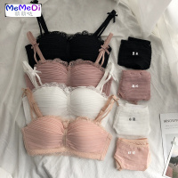 春季新款无钢圈少女内套装上托聚拢小胸罩日系蕾丝花边文胸