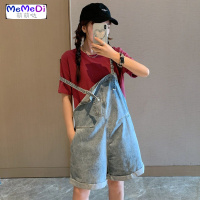 2020夏季新款宽松大码背带裤女休闲百搭减龄高腰阔腿短裤学生裤子