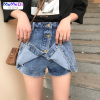 单排扣高腰牛仔短裙防走光裤裙网红2020新款复古港味A字半身裙潮
